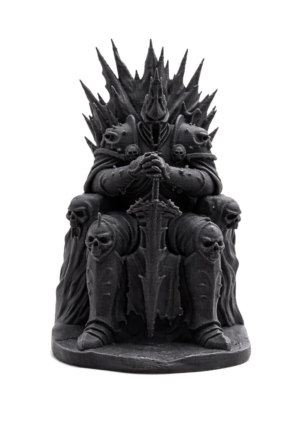 Black Lich King Statue, Dark Fantasy Skull Throne Figure, Game Collectible Decor