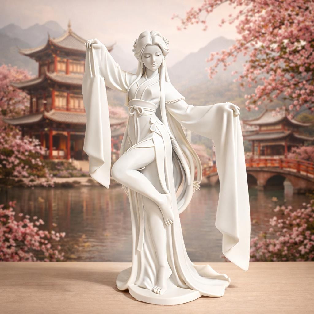 Water Sleeve Dance, Elegant Chinese Goddess Statue, Anime Inspired Sculpture, Zen Decor