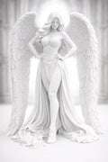 Celestial Seraphina Angel Statue, Gothic White Winged Sculpture, Elegant Home Decor