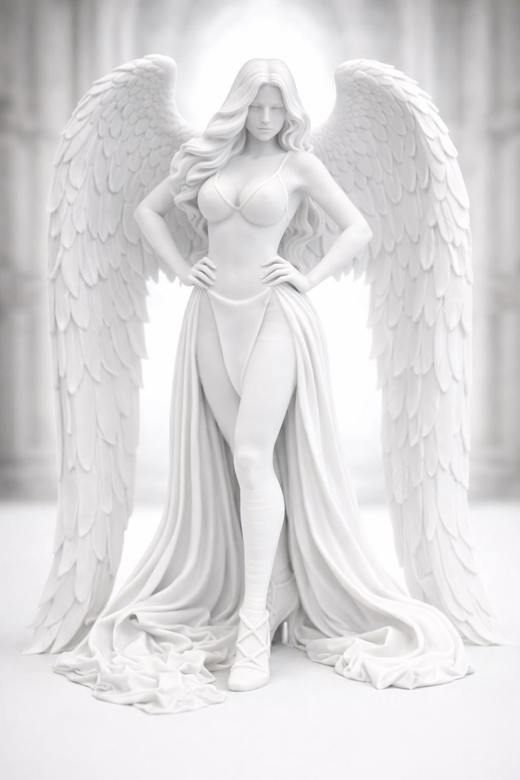 Celestial Seraphina Angel Statue, Gothic White Winged Sculpture, Elegant Home Decor