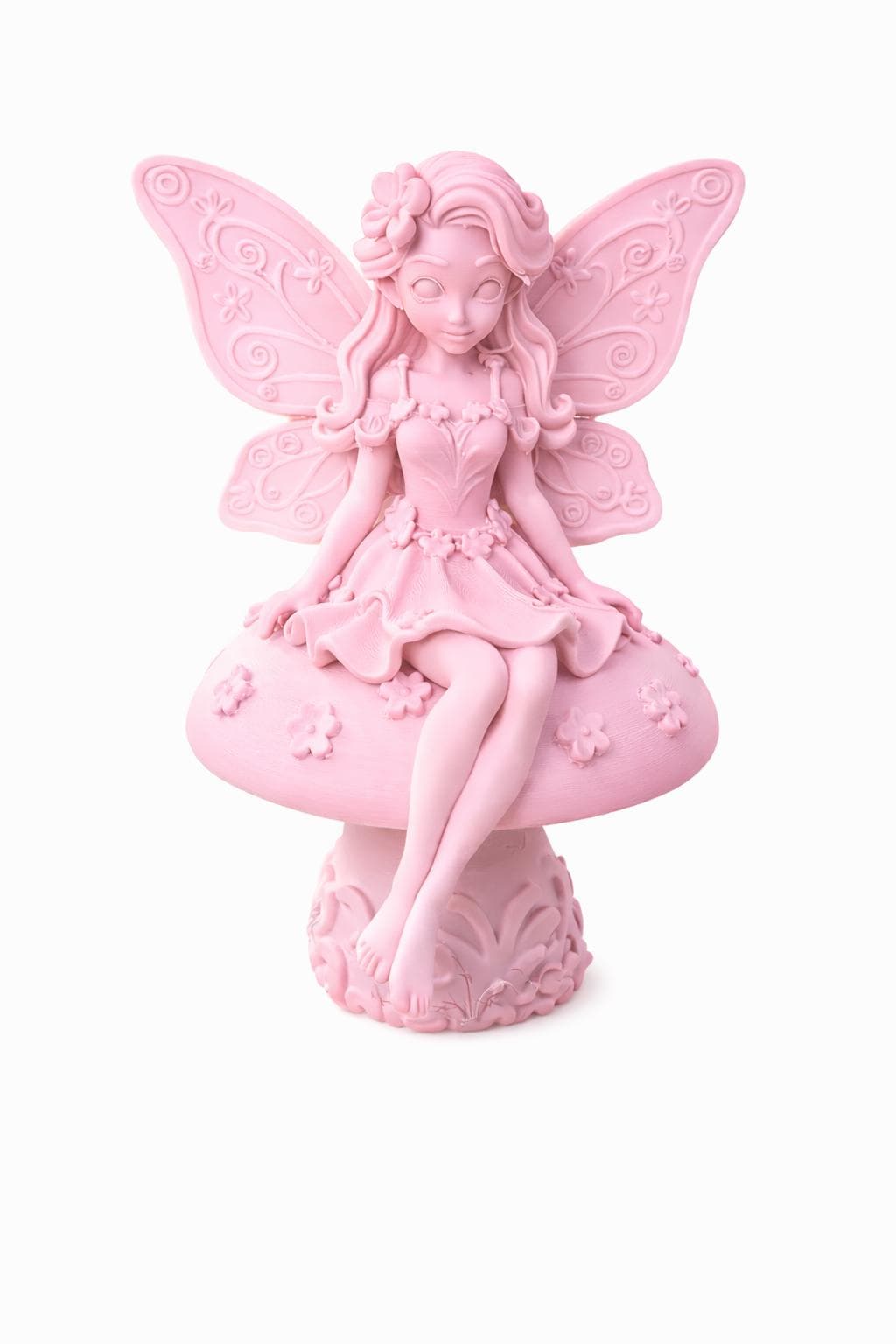 Garden Fairy Sitting on a Mushroom, Mossy Base,Garden Decor, Cottagecore Figurine