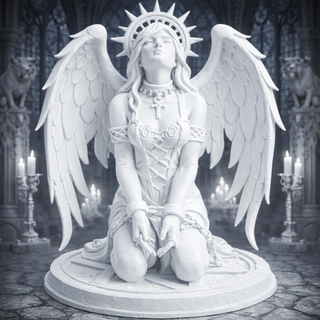 Fallen Angel Statue with Chains, Gothic Sculpture, Dark Fantasy Decor, Winged Figurine