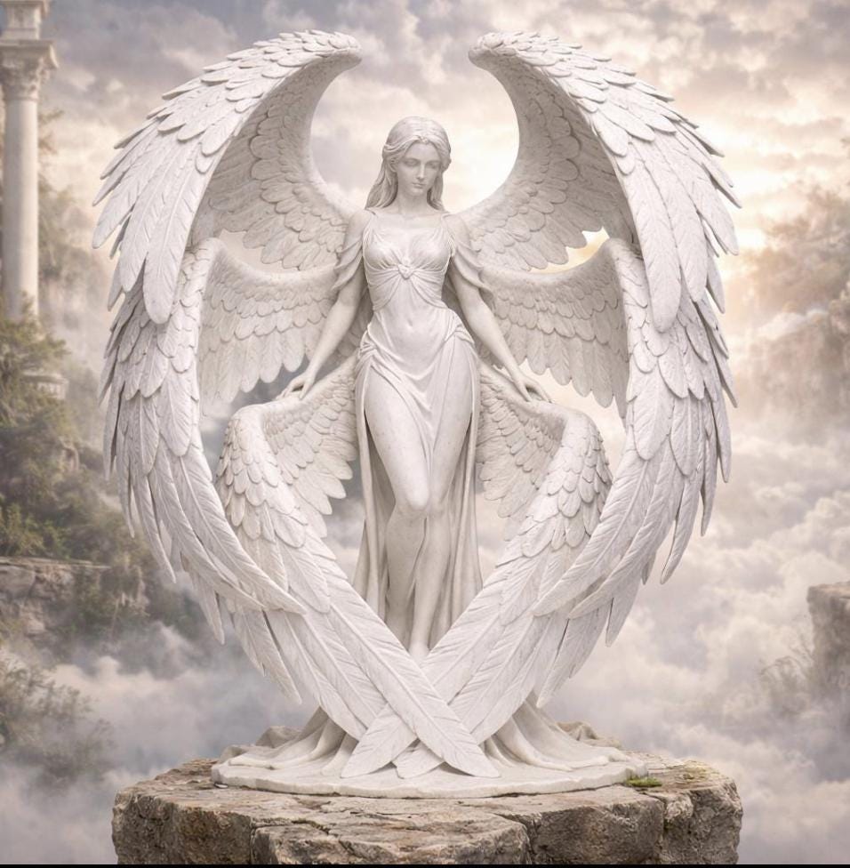 Guardian Angel Sculpture – White Winged Figurine, Celestial Home Decor