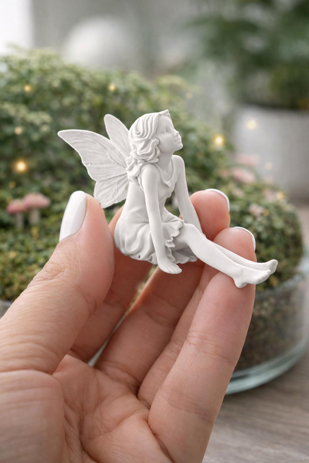 Fairy Garden Statue, Mossy Base, Enchanted Terrarium Decor, Cottagecore Figurine