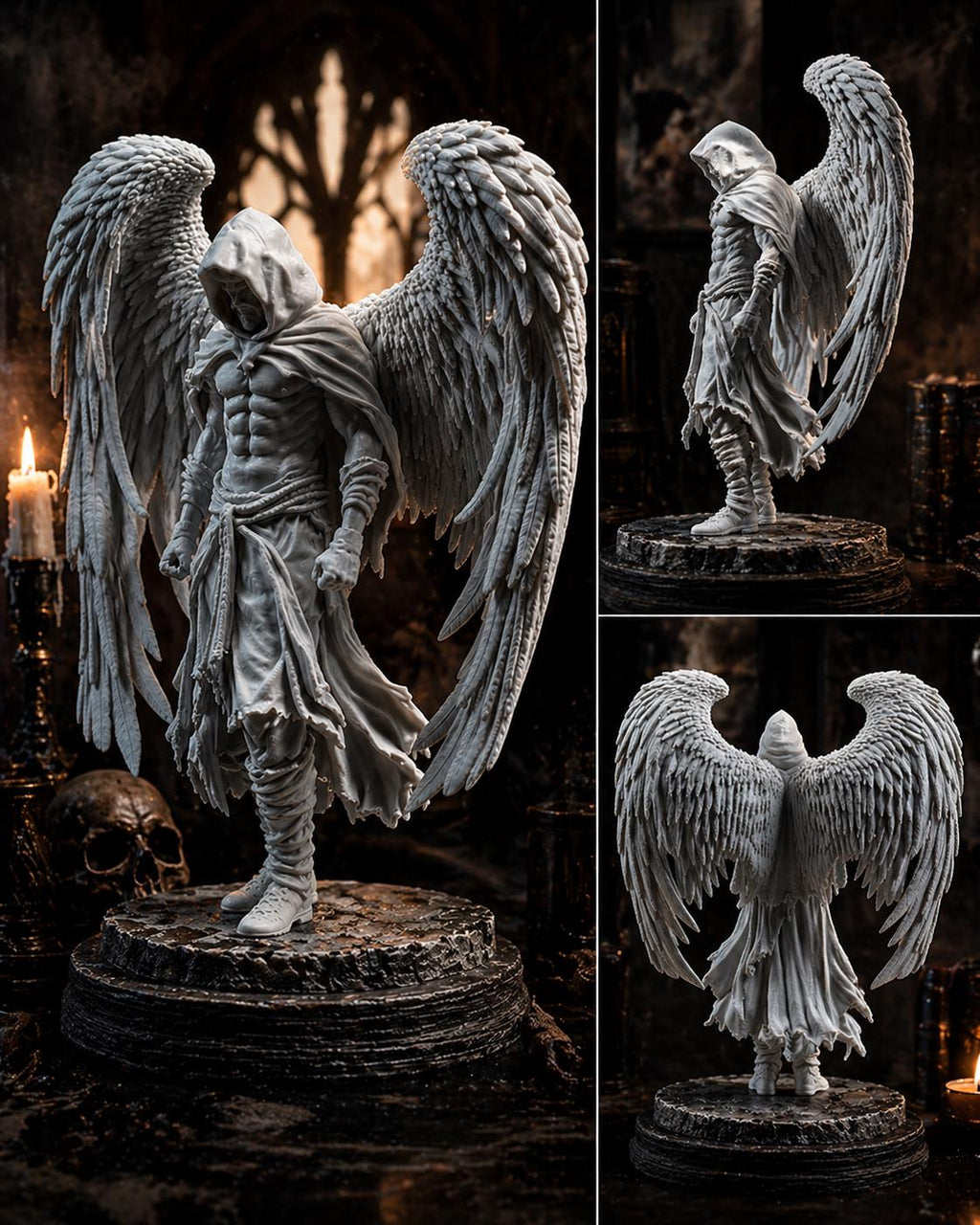 Dark Angel Statue, Hooded Winged Sculpture, Gothic Fantasy Decor