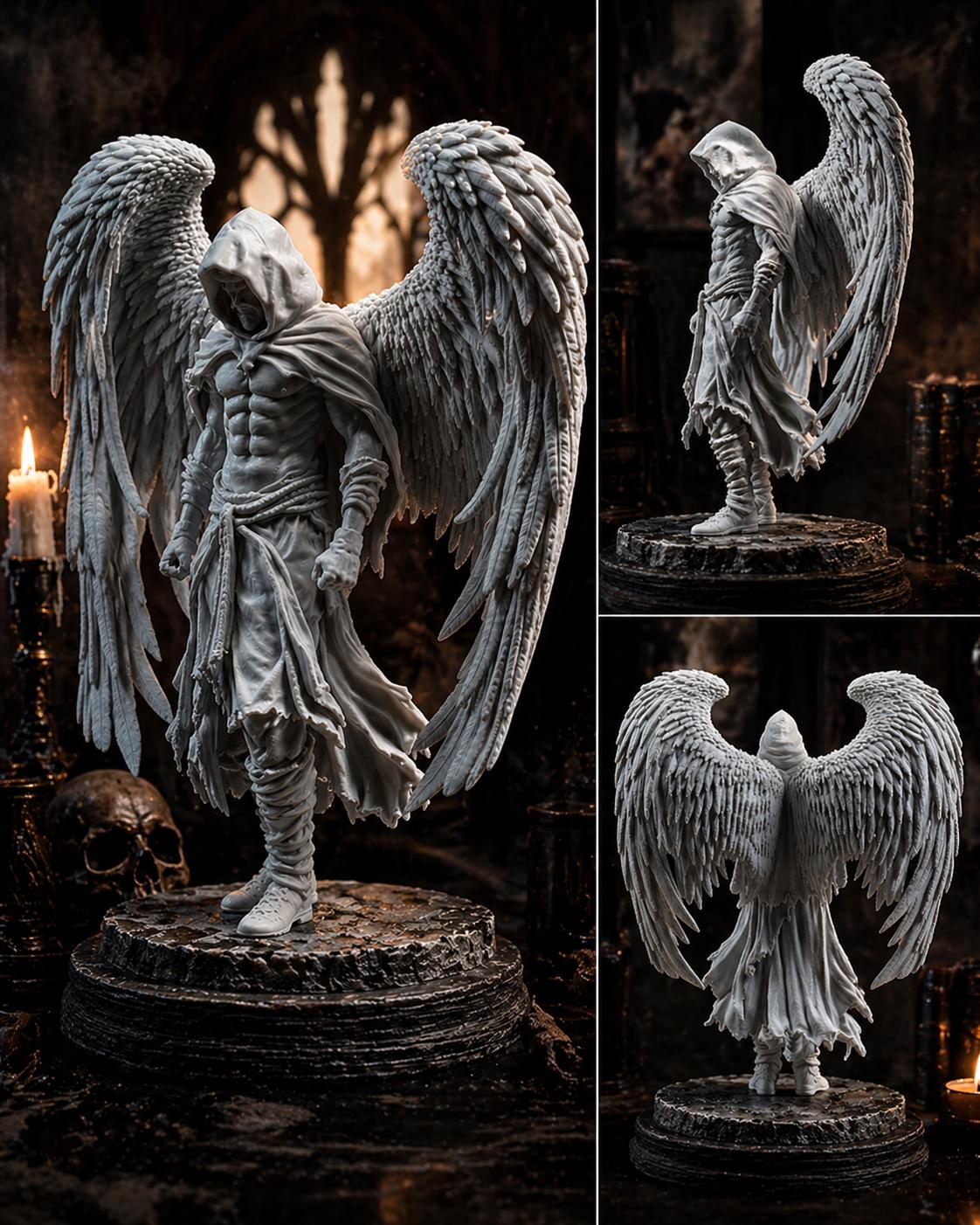Dark Angel Statue, Hooded Winged Sculpture, Gothic Fantasy Decor