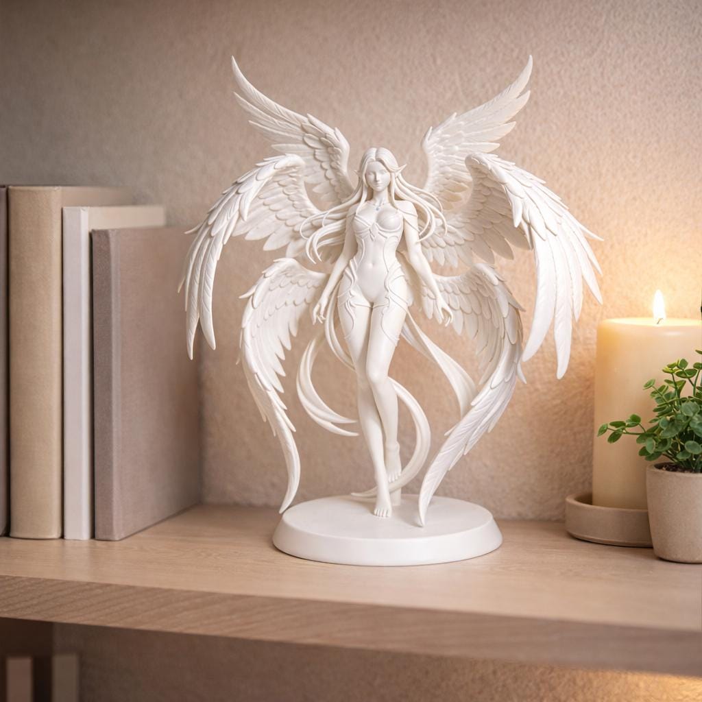 Guardian Elegant Angel Sculpture – White Winged Figurine, Celestial Home Decor