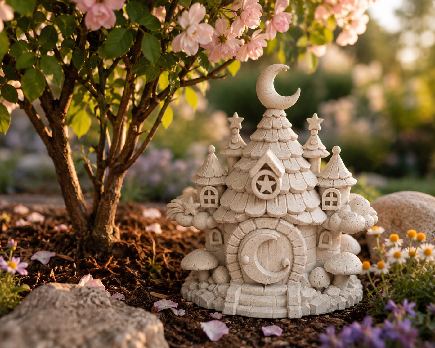 Moon Cottage Fairy House, Whimsical Fantasy Miniature, Cottagecore Desk Decor