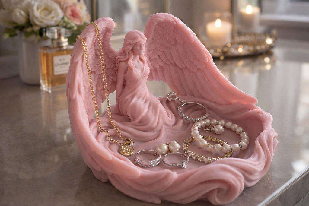 Angel Jewelry Holder Dish, Cottagecore Ring Trinket Tray, Serene Organizer