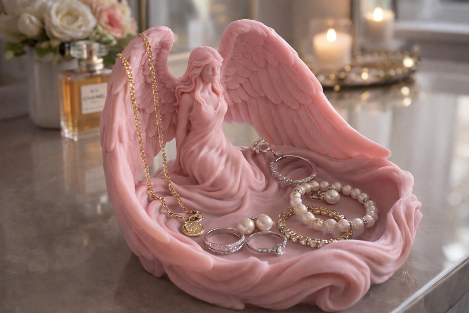 Angel Jewelry Holder Dish, Cottagecore Ring Trinket Tray, Serene Organizer