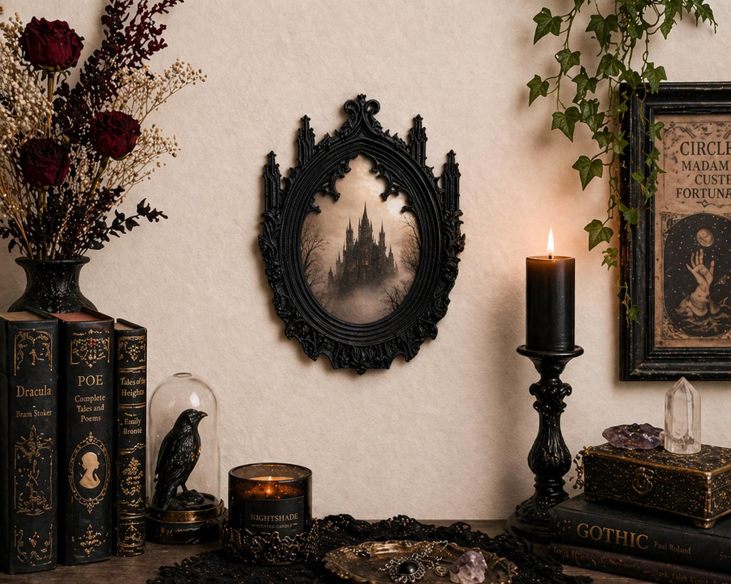Gothic Oval Frame Wall Decor, Baroque Mirror, Dark, Witchy Decor