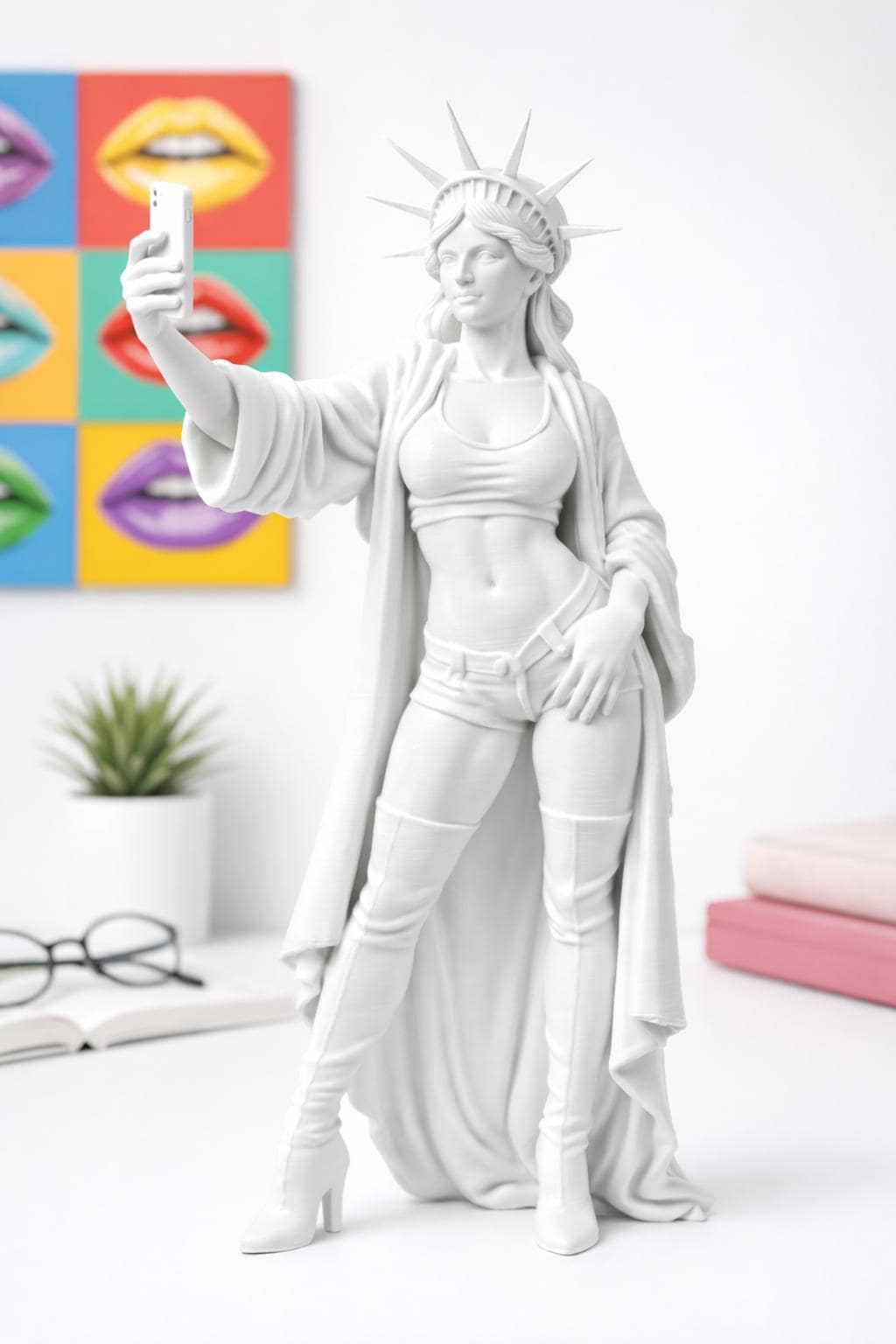 Modern Statue of Liberty Selfie Sculpture, Pop Art Figurine, Quirky Home Decor