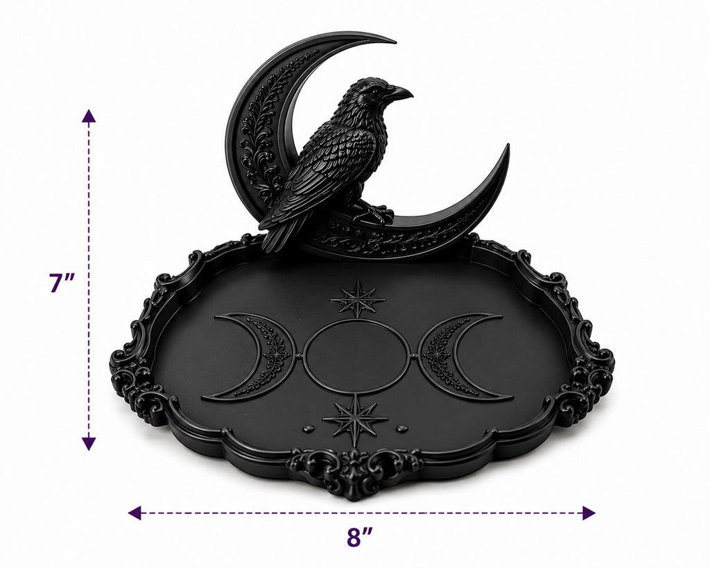 Gothic Raven Moon Tarot Tray, Triple Moon Altar Organizer, Witchy Jewelry Holder