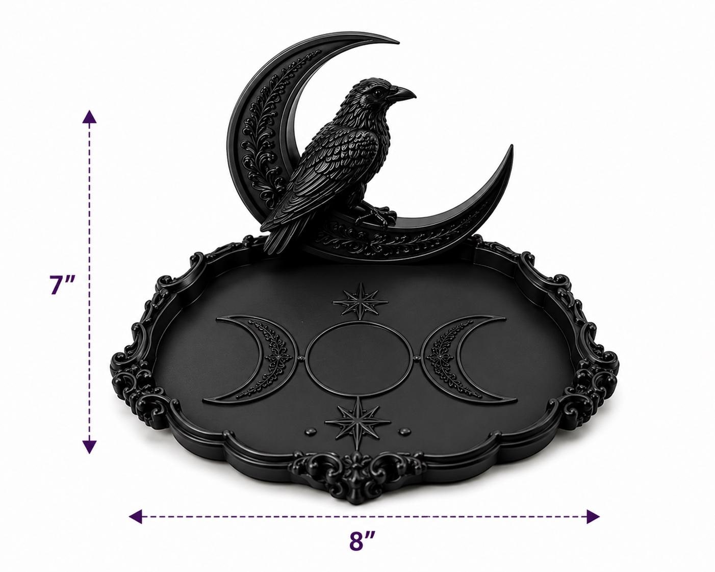 Gothic Raven Moon Tarot Tray, Triple Moon Altar Organizer, Witchy Jewelry Holder