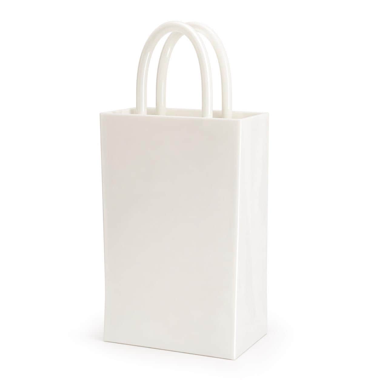 White Tote Bag Vase, Minimalist Ceramic Look, Modern Home Decor