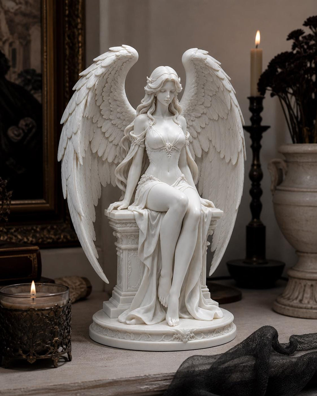 Guardian Archangel Statue, White Guardian Sculpture, Serene Wings Home Decor