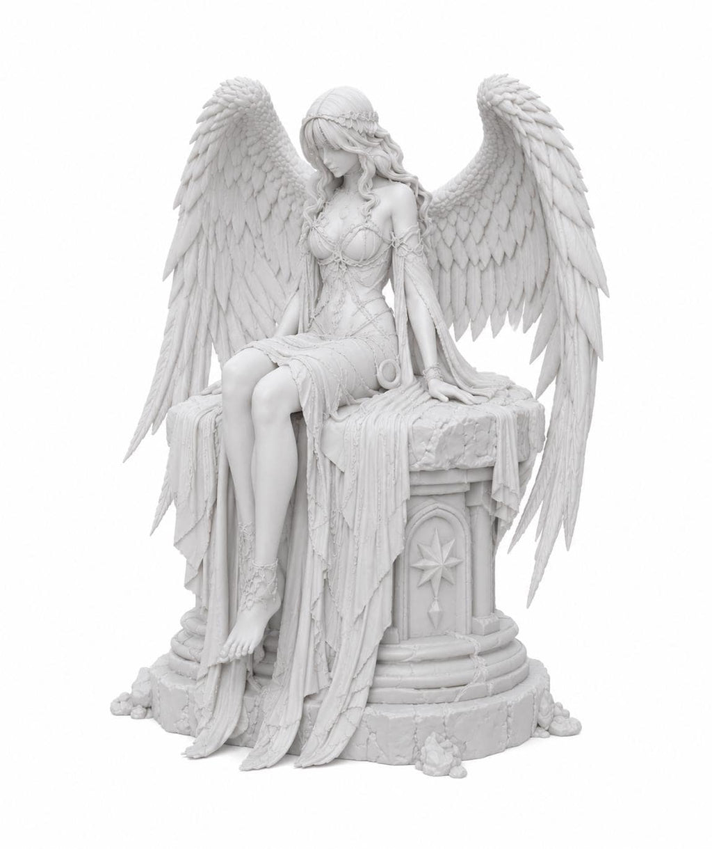Dark Guardian Angel Statue, Gothic Fantasy Shelf Decor, White Angel Figurine