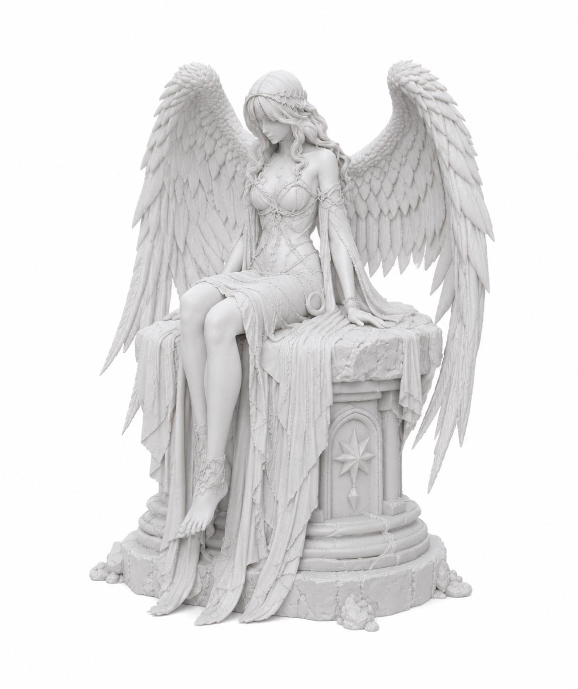 Dark Guardian Angel Statue, Gothic Fantasy Shelf Decor, White Angel Figurine