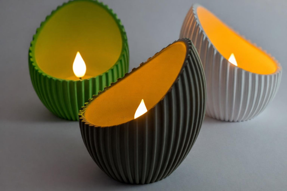Modern Ribbed Tealight, 3D Printed Minimal Decor, Scandinavian Style