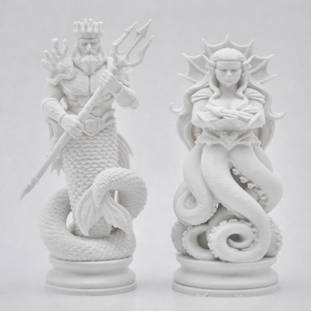 Ocean Mythology Chess Set  – Poseidon Inspired Fantasy Collector Pieces (Black/White), No Board Included — photo 4