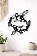 Koi Fish Yin Yang Metal Wall Art, Boho Minimalist Japanese Decor (Easy Install)