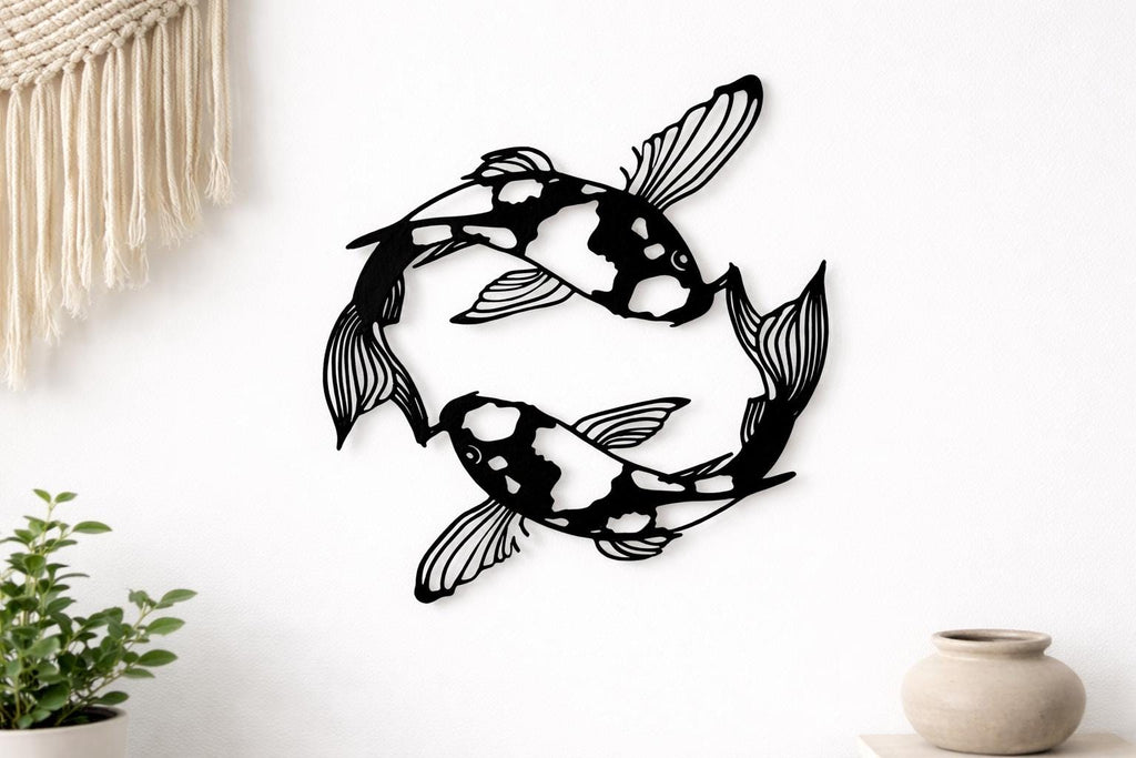 Koi Fish Yin Yang Metal Wall Art, Boho Minimalist Japanese Decor (Easy Install) — photo 3