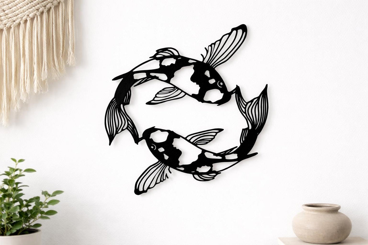 Koi Fish Yin Yang Metal Wall Art, Boho Minimalist Japanese Decor (Easy Install) — photo 3