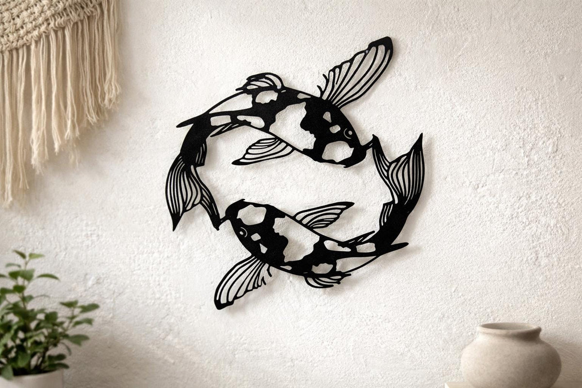 Koi Fish Yin Yang Metal Wall Art, Boho Minimalist Japanese Decor (Easy Install) — photo 4