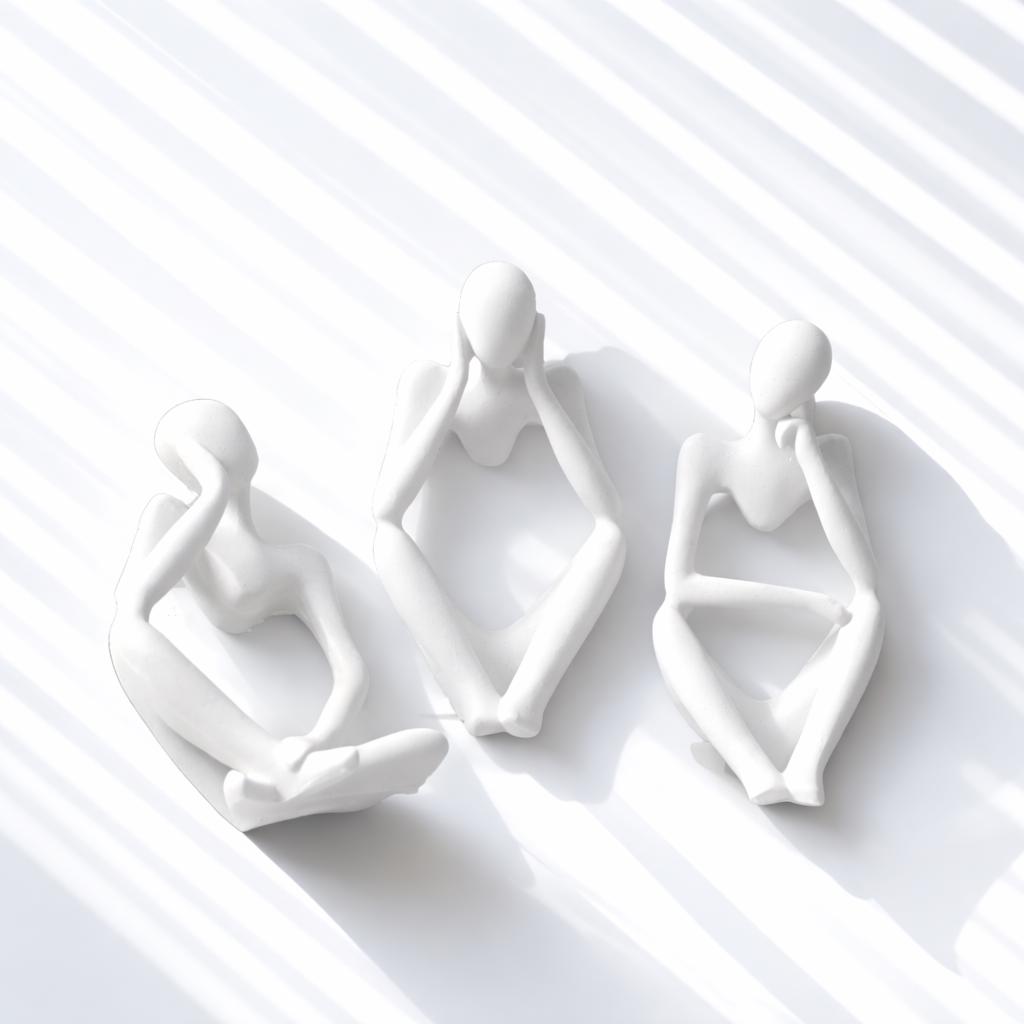 Set of 3 White Abstract Figurines – Modern Minimalist Sculpture, Meditation Art, Boho Shelf Decor — photo 2