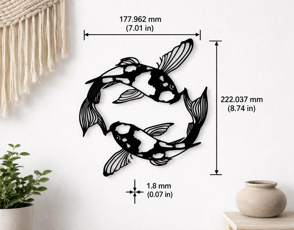 Koi Fish Yin Yang Metal Wall Art, Boho Minimalist Japanese Decor (Easy Install) — photo 2