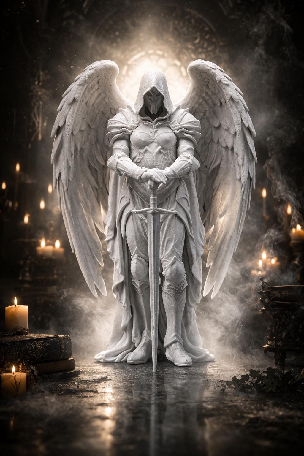 Guardian Angel Statue, Gothic Angel Decor, Dark Fantasy Sculpture, Winged Warrior Figure