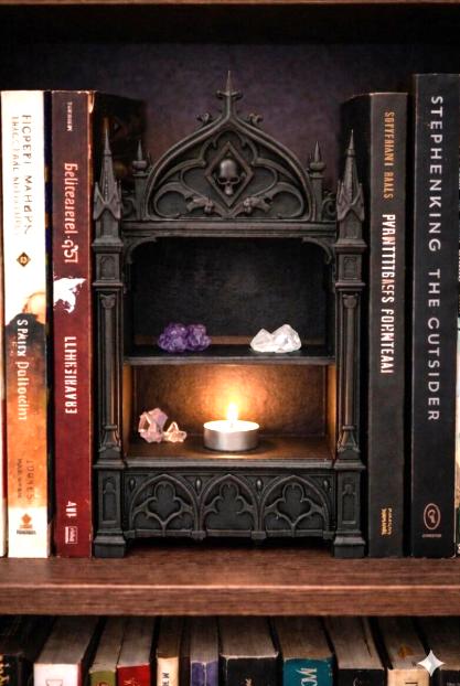 Gothic Book Nook Shelf Decor, Victorian Skull Altar Display, Dark Academia Witchy Home — photo 2