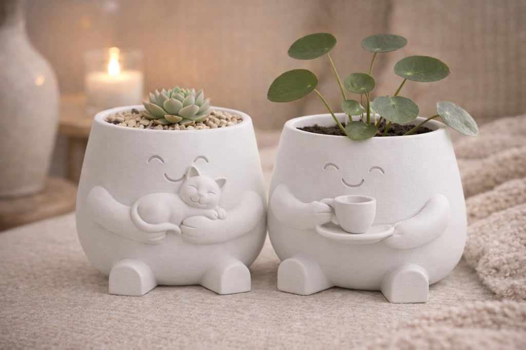 Cat Hug & Coffee Planter Pot, Succulent Planters, Cozy Home Garden Decor