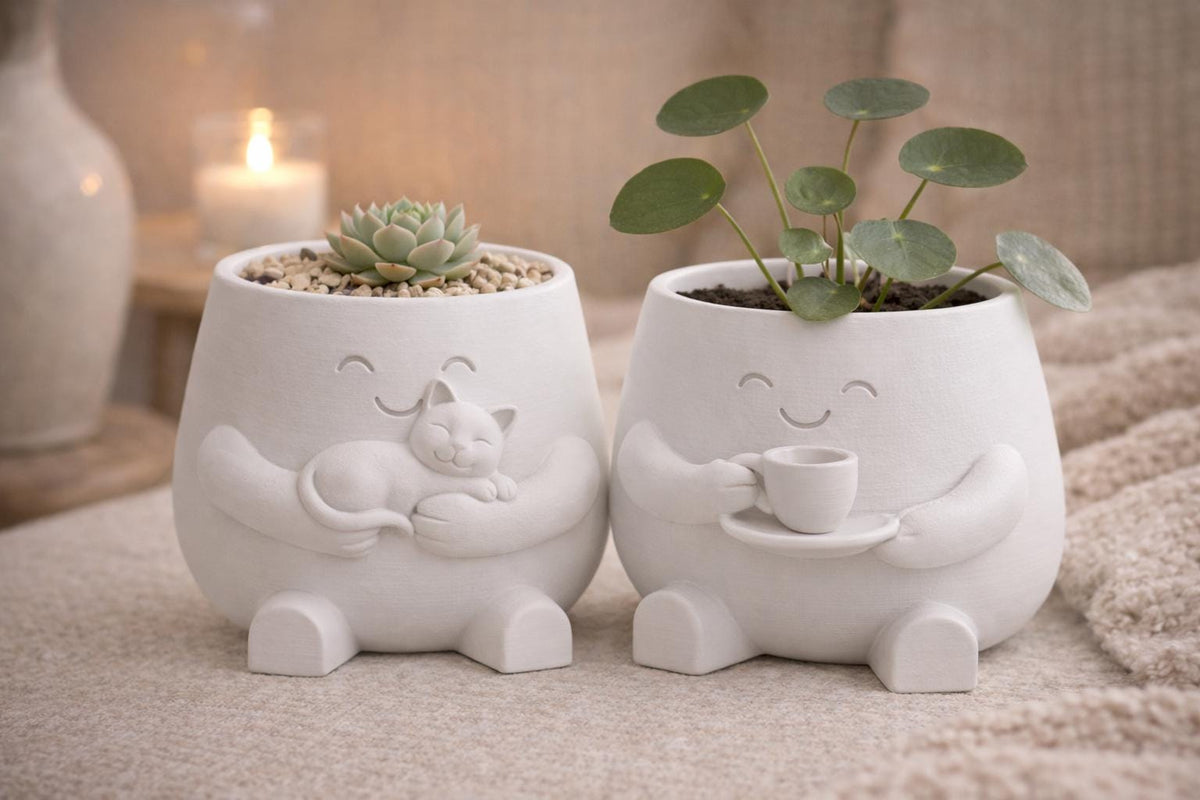 Cat Hug & Coffee Planter Pot, Succulent Planters, Cozy Home Garden Decor