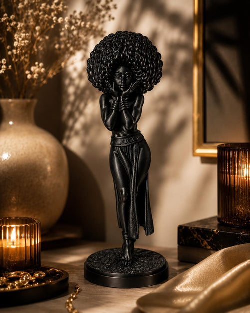 Afro Girl Statue, Modern Feminine Sculpture, Elegant Black Art Home Accent