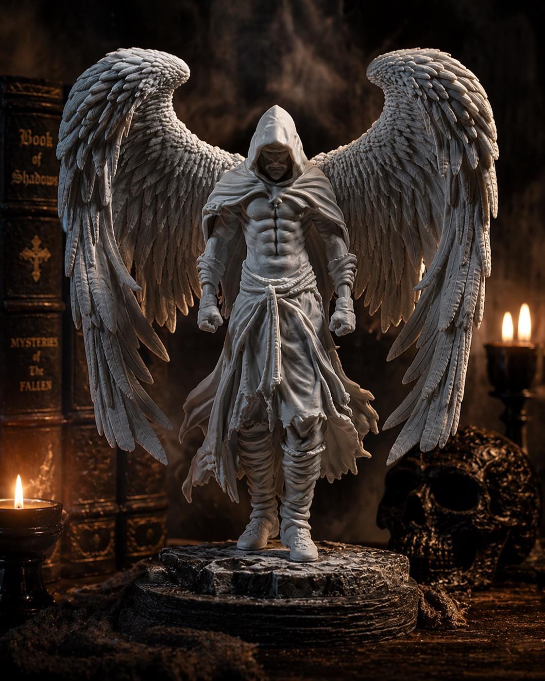 Dark Angel Statue, Hooded Winged Sculpture, Gothic Fantasy Decor — photo 2