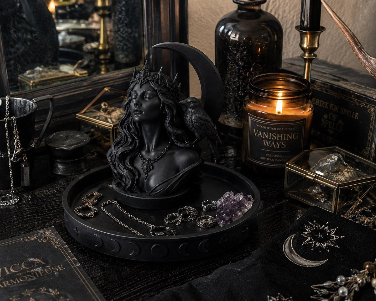 Gothic Moon Goddess Raven Tray, Witchy Jewelry Dish, Celestial Altar Organizer — photo 3