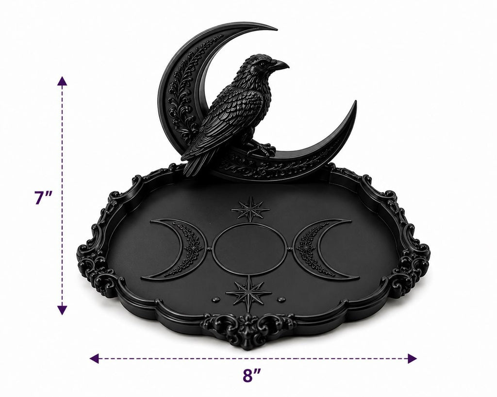Gothic Raven Moon Tarot Tray, Triple Moon Altar Organizer, Witchy Jewelry Holder — photo 3