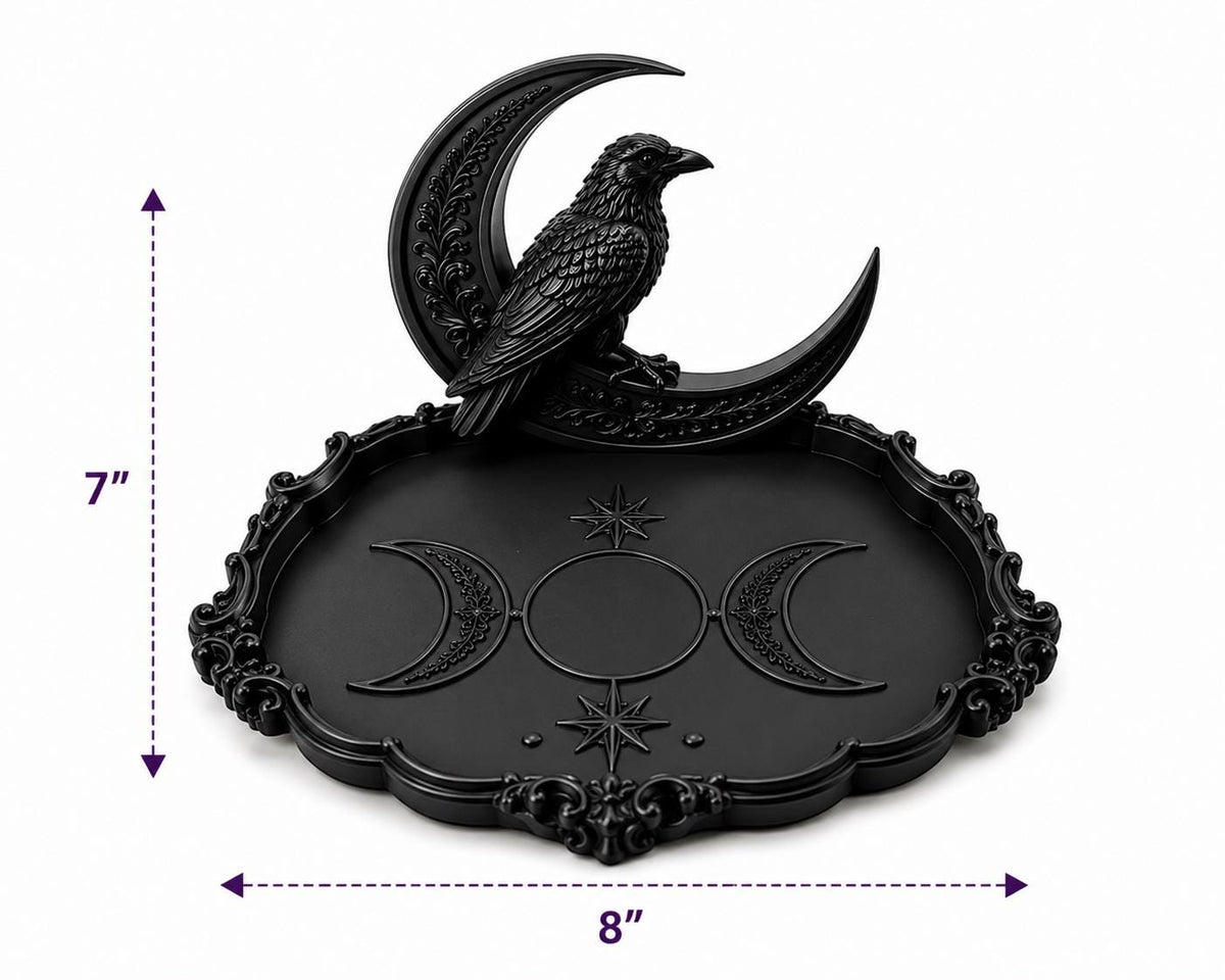 Gothic Raven Moon Tarot Tray, Triple Moon Altar Organizer, Witchy Jewelry Holder — photo 3