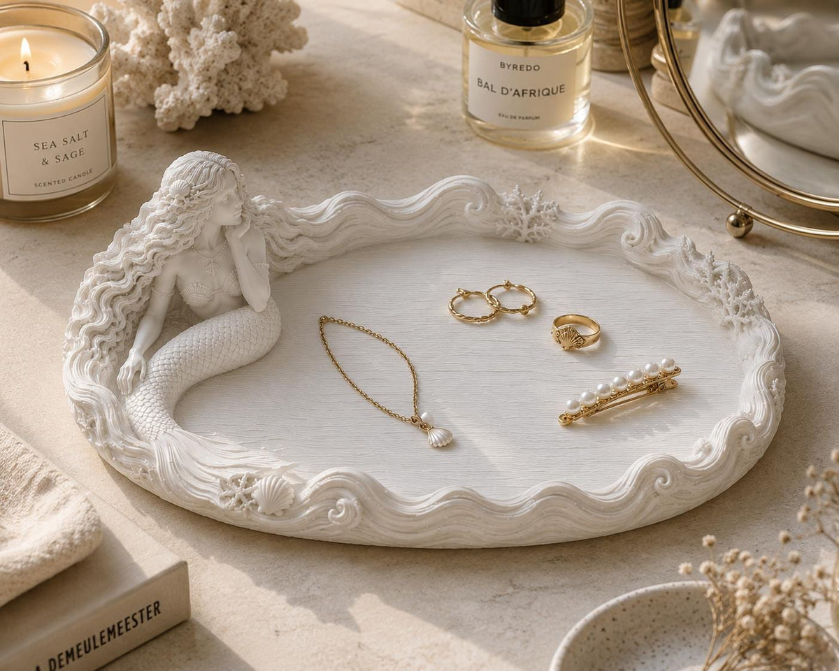 Mermaid Jewelry Tray, Coastal Vanity Decor, Seashell Accents