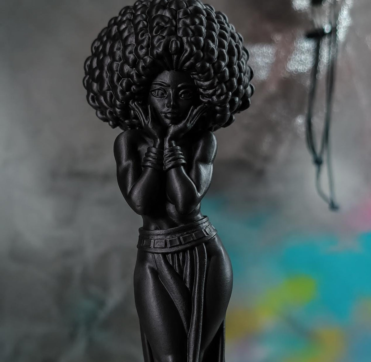 Afro Girl Statue, Modern Feminine Sculpture, Elegant Black Art Home Accent — photo 3