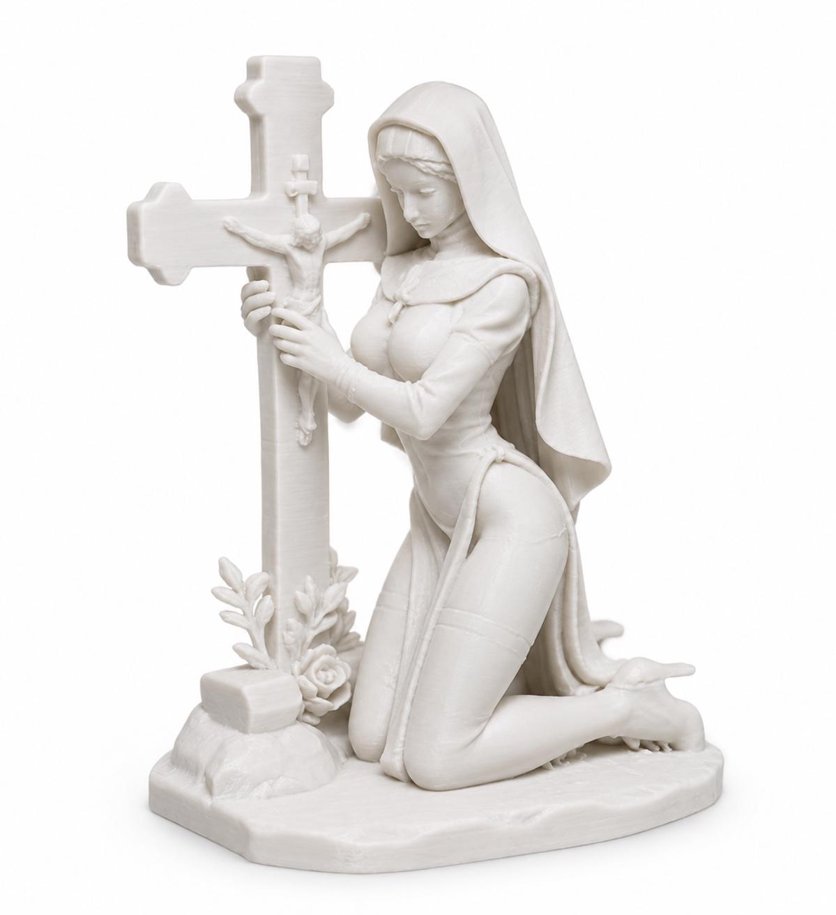 Gothic Nun Statue Holding Cross, Dark Religious Decor, Prayer Figurine — photo 3