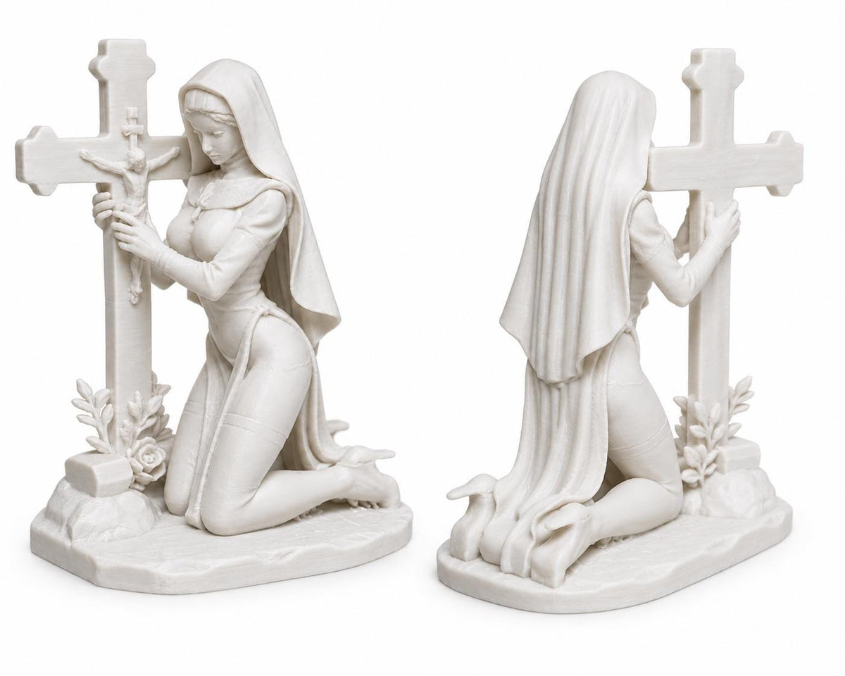 Gothic Nun Statue Holding Cross, Dark Religious Decor, Prayer Figurine — photo 4