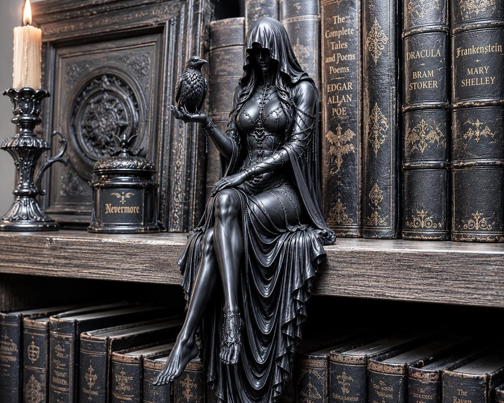 Gothic Raven Shelf Sitter – Dark Feminine Bookshelf Statue — photo 6