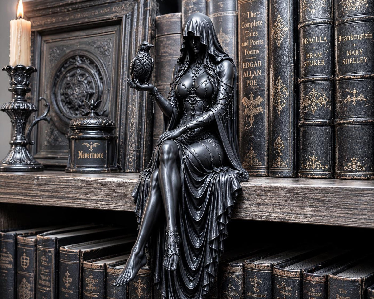 Gothic Raven Shelf Sitter – Dark Feminine Bookshelf Statue — photo 6