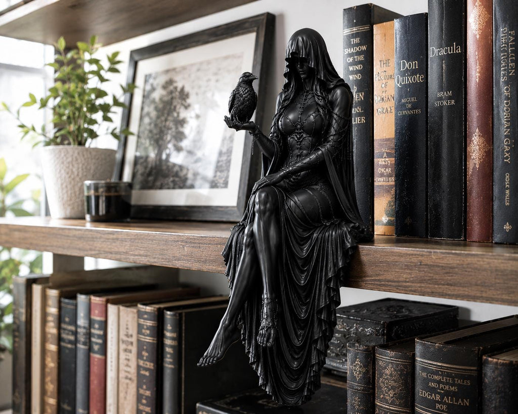 Gothic Raven Shelf Sitter – Dark Feminine Bookshelf Statue — photo 5