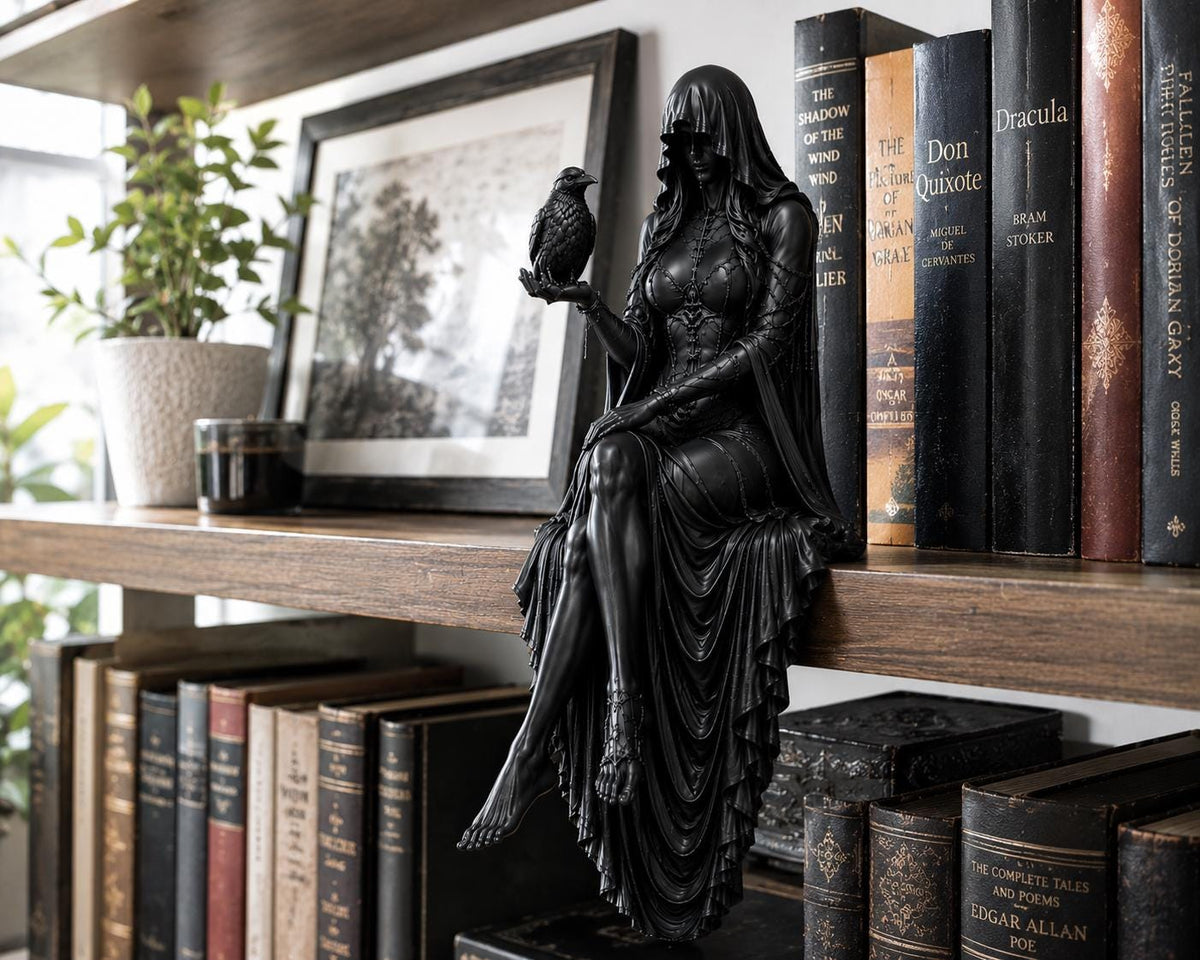 Gothic Raven Shelf Sitter – Dark Feminine Bookshelf Statue — photo 5