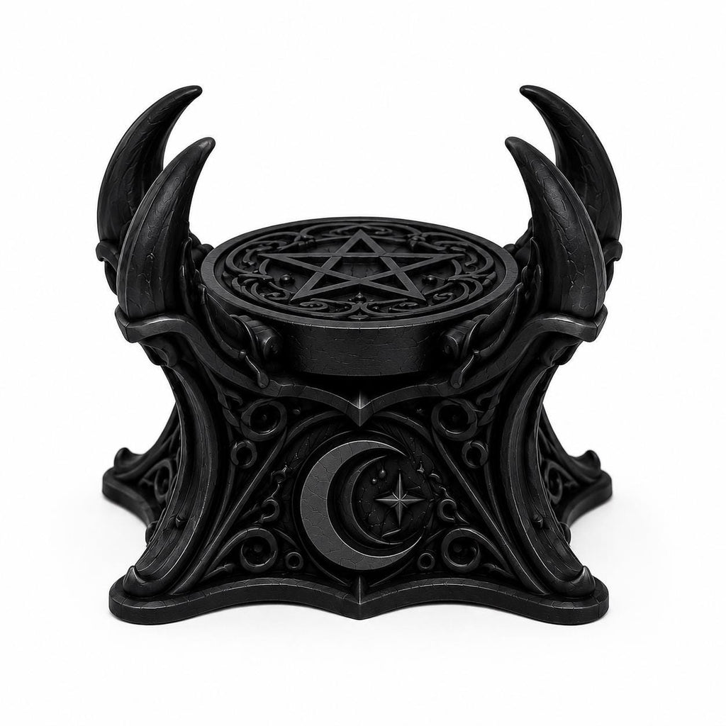 Gothic Crystal Ball Stand, Black Moon Phase Sphere Holder, Witchy Altar Decor — photo 3