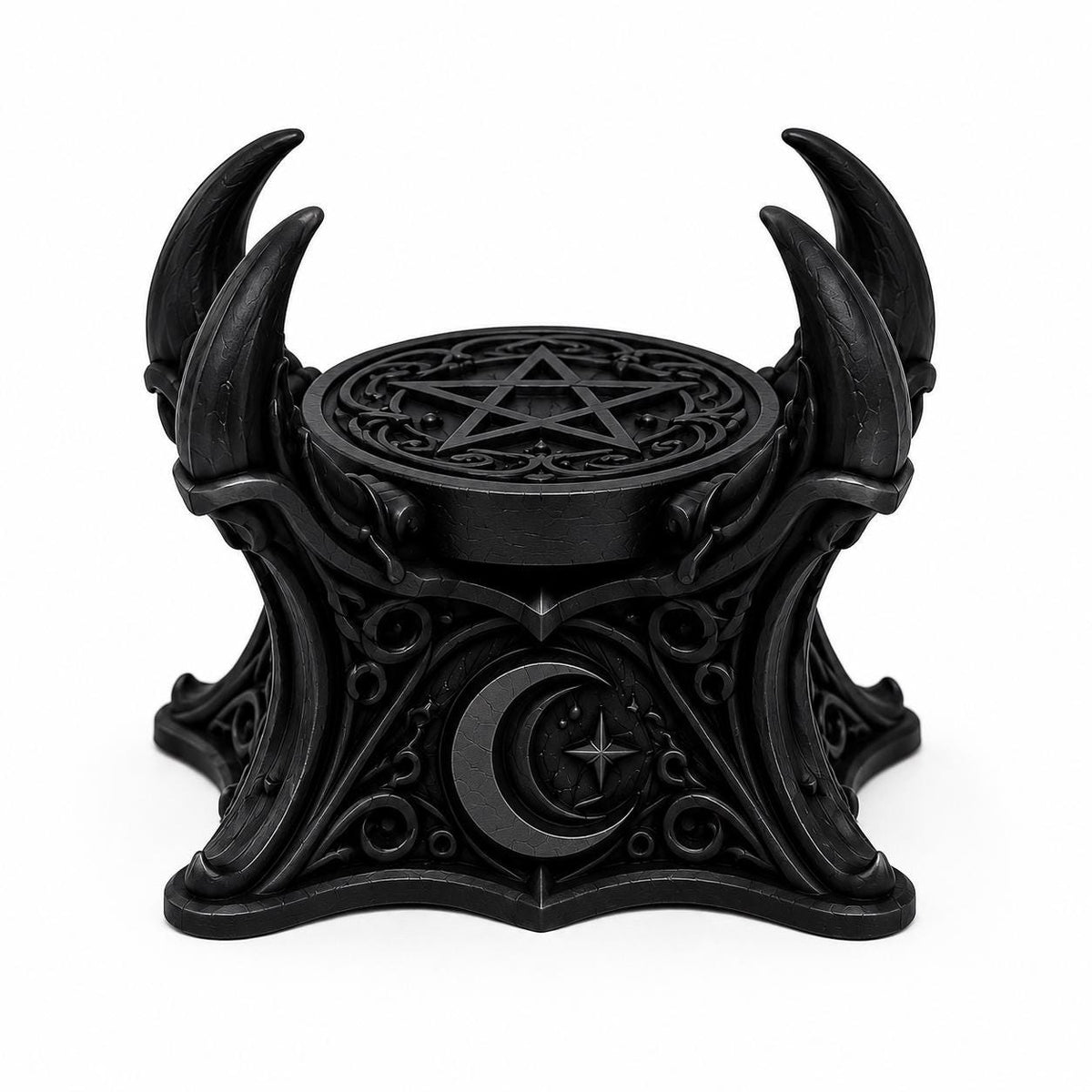 Gothic Crystal Ball Stand, Black Moon Phase Sphere Holder, Witchy Altar Decor — photo 3