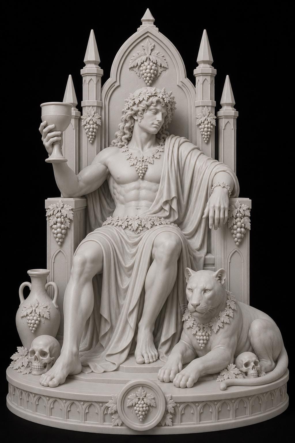 Dionysus Statue Gothic God Decor, White Mythology Shelf Decor, Panther Sculpture, Dark Academia Art — photo 2